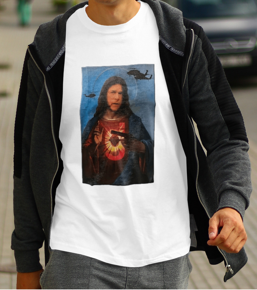 Jesus With Handgun And Military Helicopters Halo T-Shirt