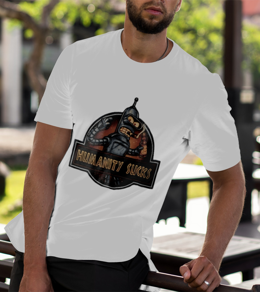 Humanity Sucks Robot Holding Beer T-Shirt