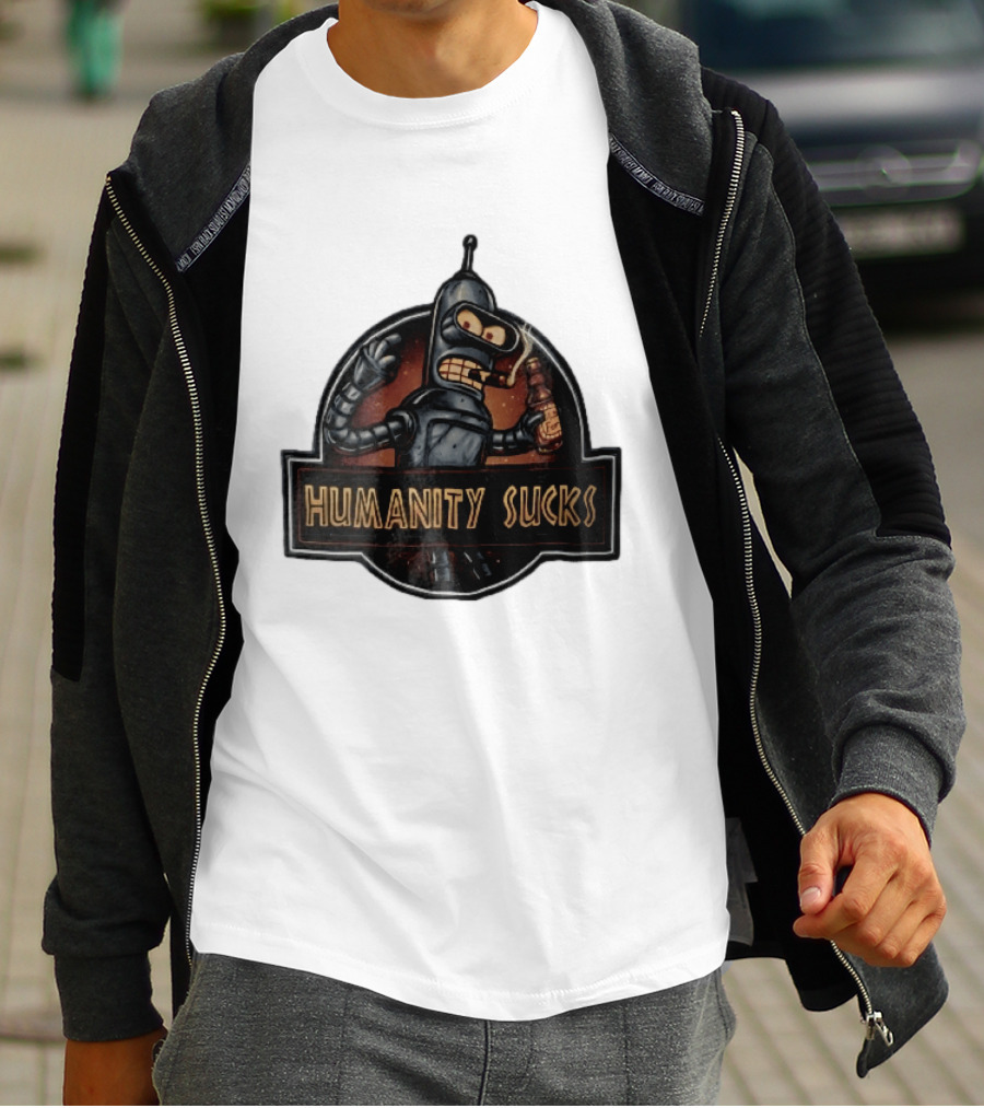Humanity Sucks Robot Holding Beer T-Shirt