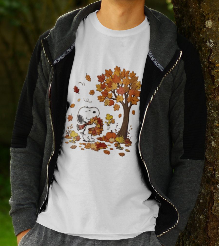 Snoopy Woodstock Autumn Leaves Pumpkin Fall Season Vibes T-Shirt