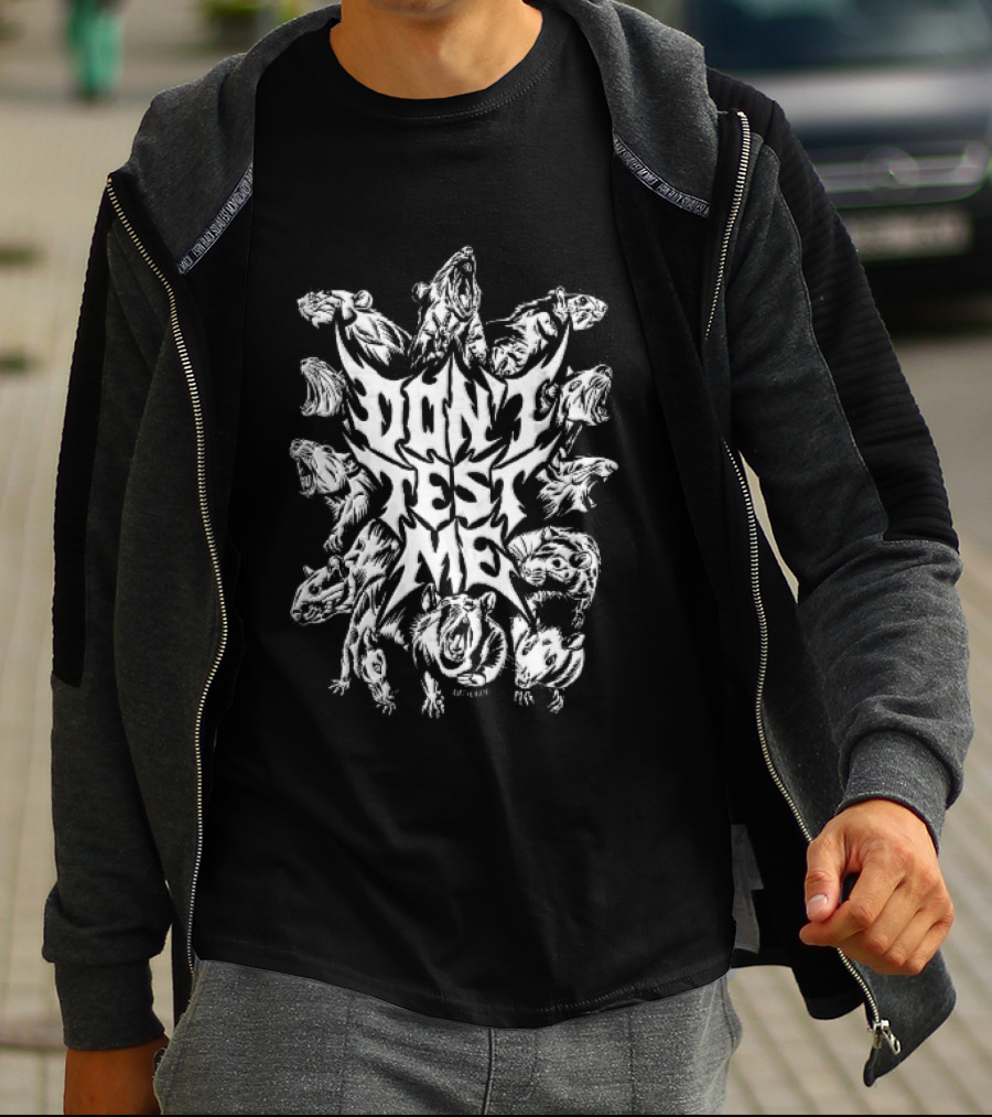 Anticarnist Don't Test Me Snarling Rats Metal Line Symmetrical T-Shirt