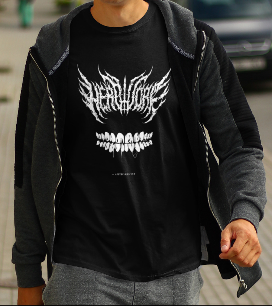 Anticarnist Herbivore Spiky Death Metal Dripping Teeth T-Shirt