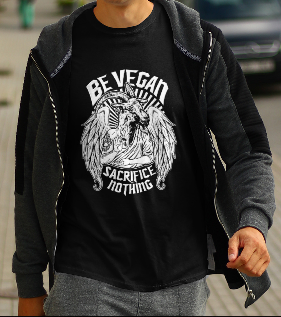 Be Vegan Sacrifice Nothing Anticarnist Winged Goat Third Eye Line T-Shirt