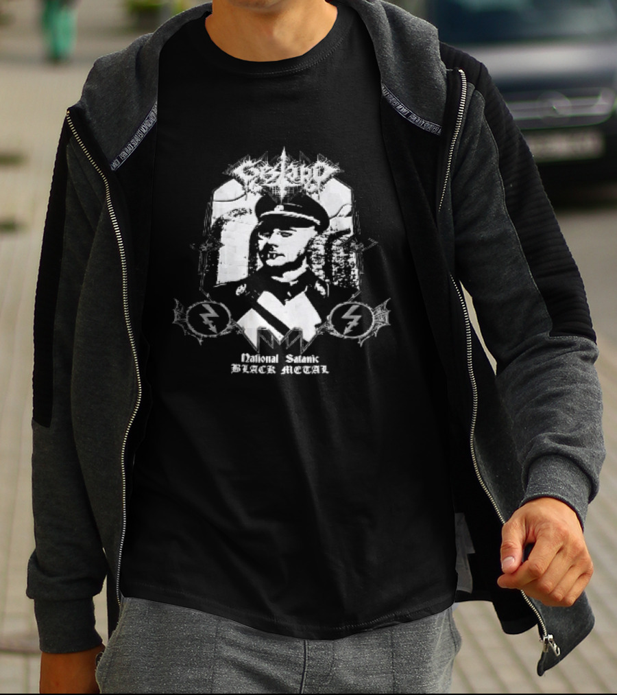 Gestapo National Satanic Black Metal Nazi Ss Officer Halftone Spiky Frame T-Shirt
