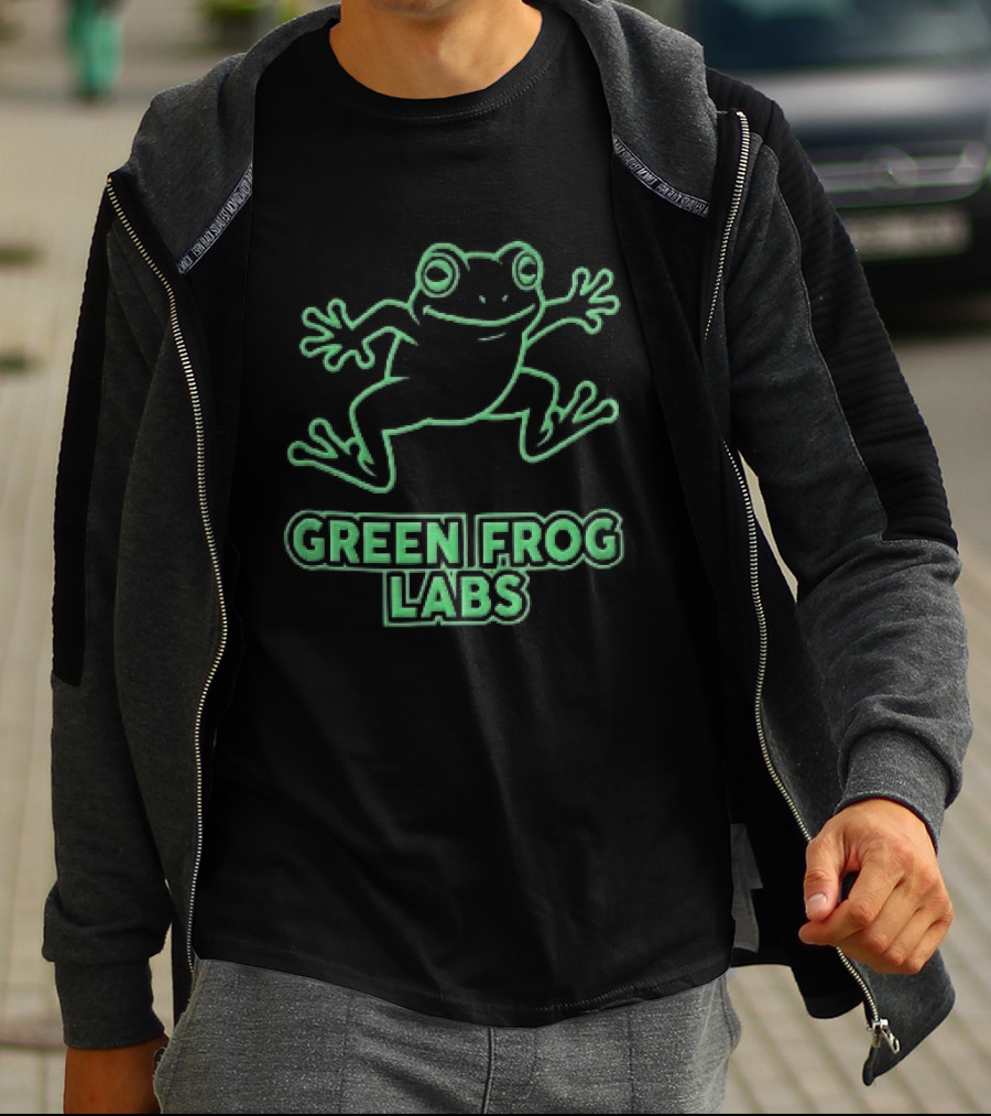 Green Frog Labs Cartoon Sprawling Amphibian Line T-Shirt
