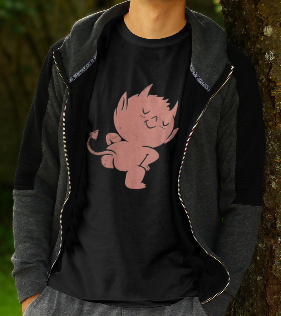 Mischievous Little Red Devil Cartoon Mooning With Distressed Texture T-Shirt