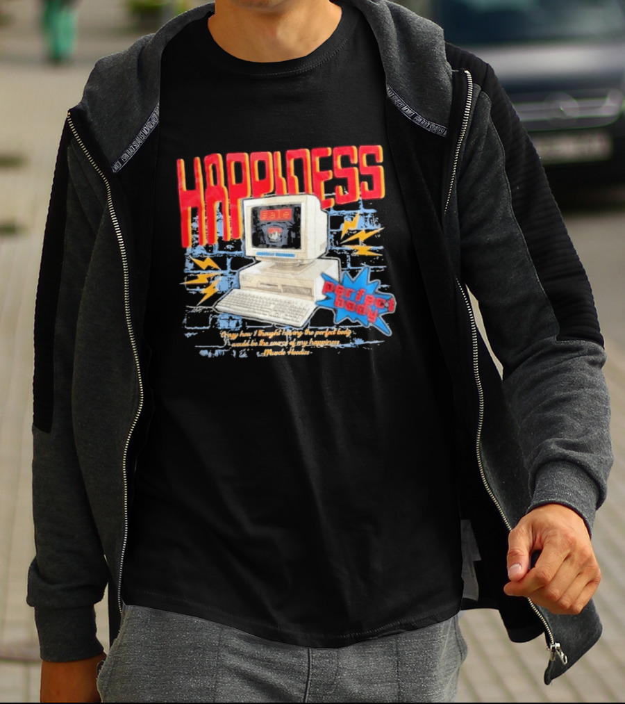 Happiness Perfect Body Retro Computer Lightning Bolts T-Shirt