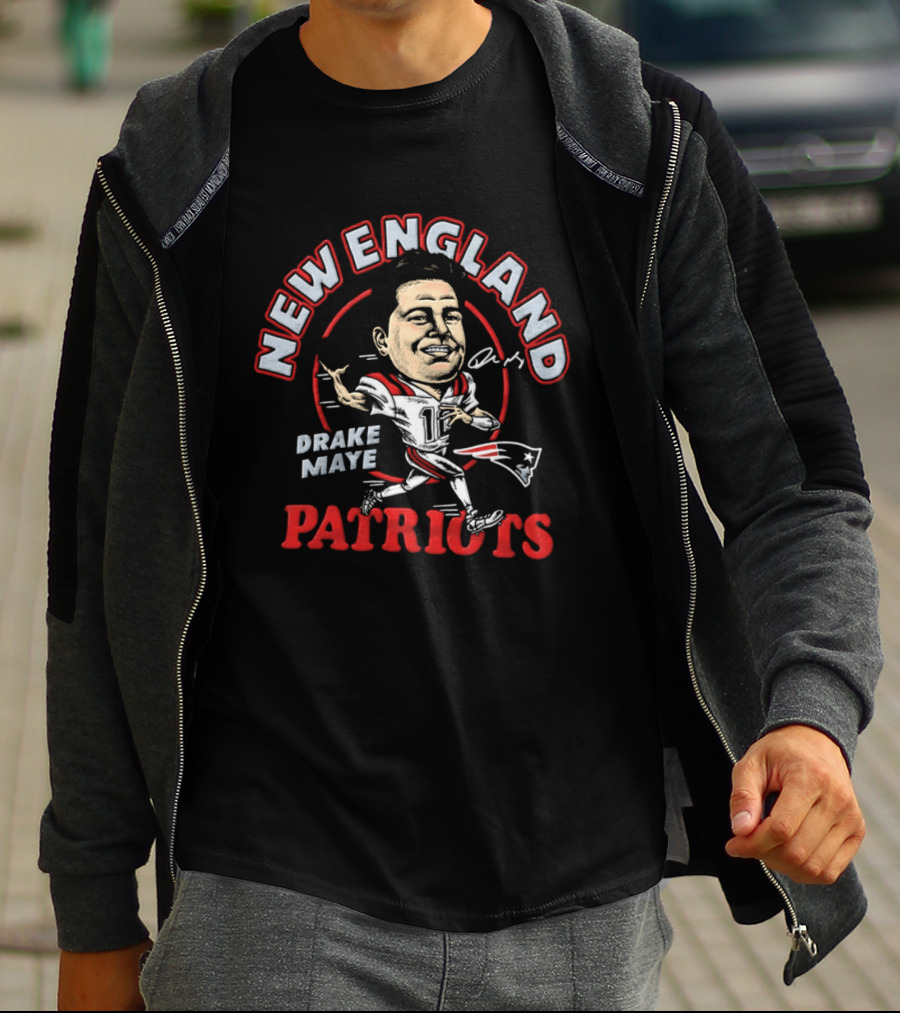 Drake Maye New England Patriots Caricature T-Shirt