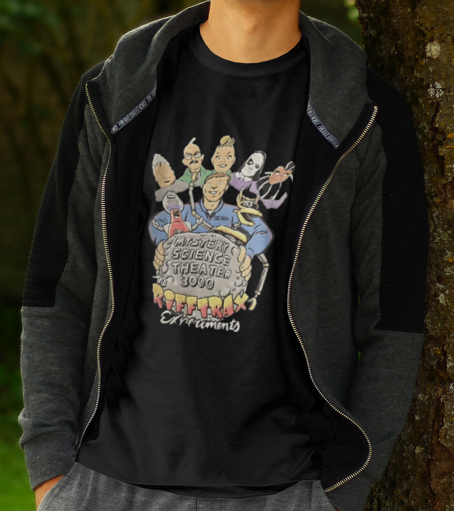 Mystery Science Theater 3000 Rifftrax Experiments Nelson Cartoon Caricature Host Robots Moon Rock T-Shirt