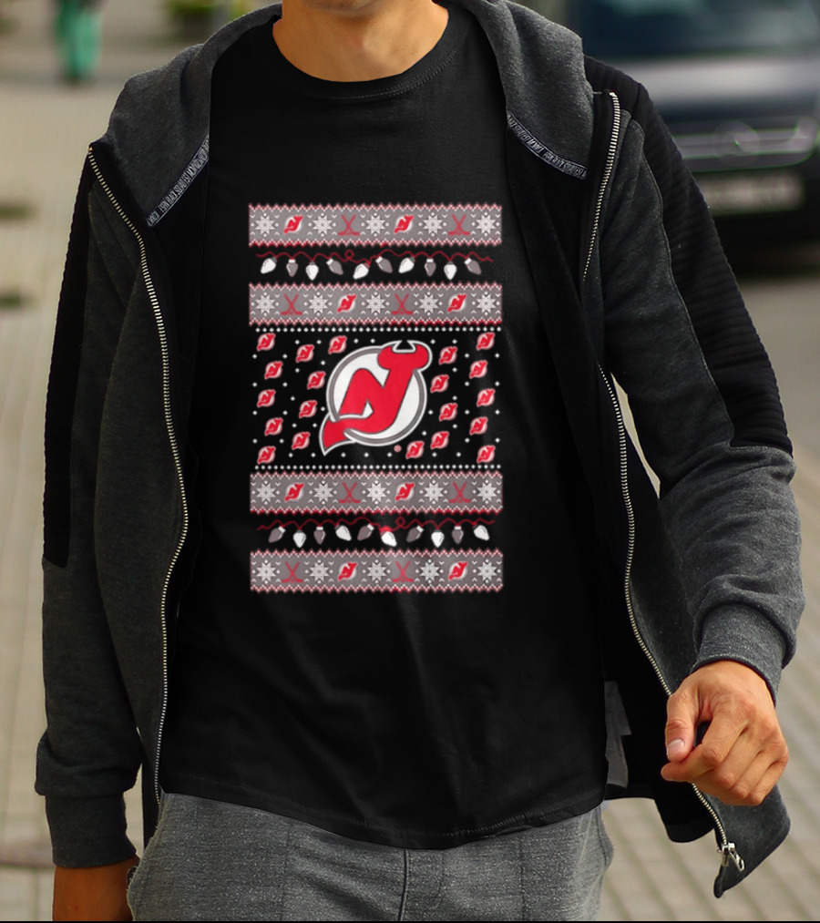 New Jersey Devils Christmas Holiday Lights T-Shirt