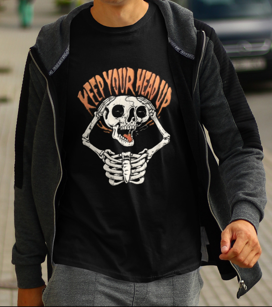 Keep Your Head Up Skeleton Lifting Skull Above Ribcage T-Shirt