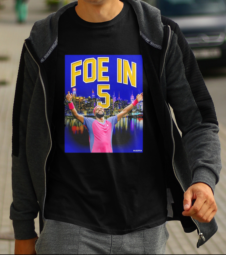 Foe In 5 Frances Tiafoe US Open Tennis Night Skyline Celebration T-Shirt