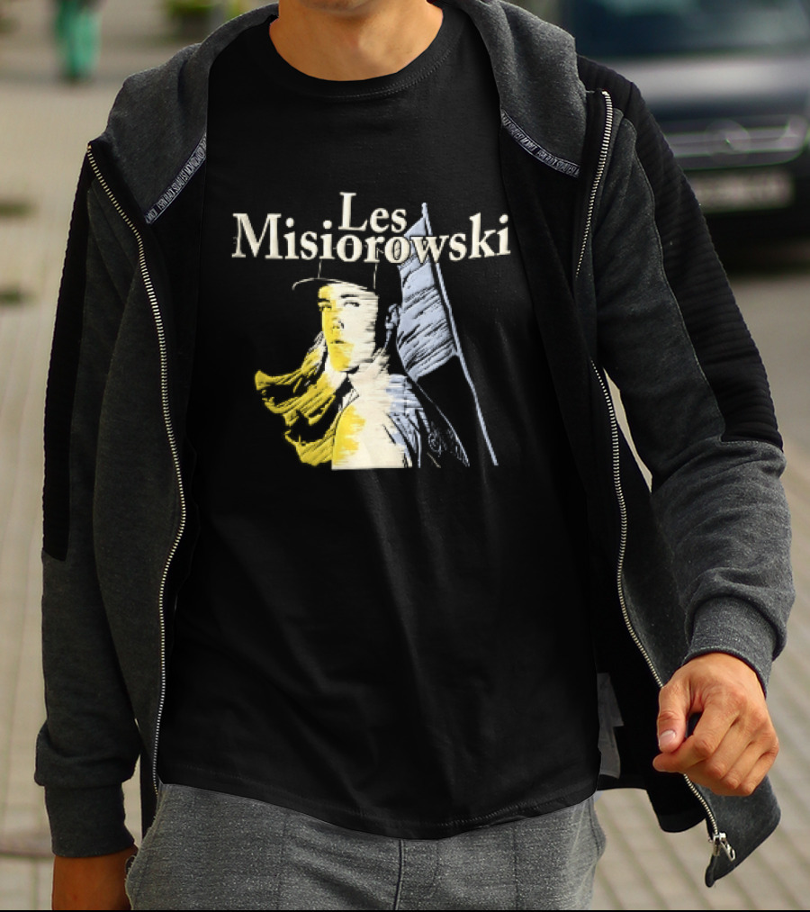 Les Misiorowski Baseball Pitcher Long Hair Flag Sketch T-Shirt