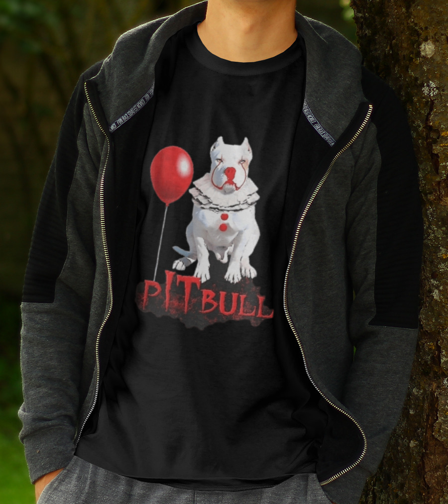 Pitbull Dog Pennywise Clown Red Balloon Distressed White T-Shirt