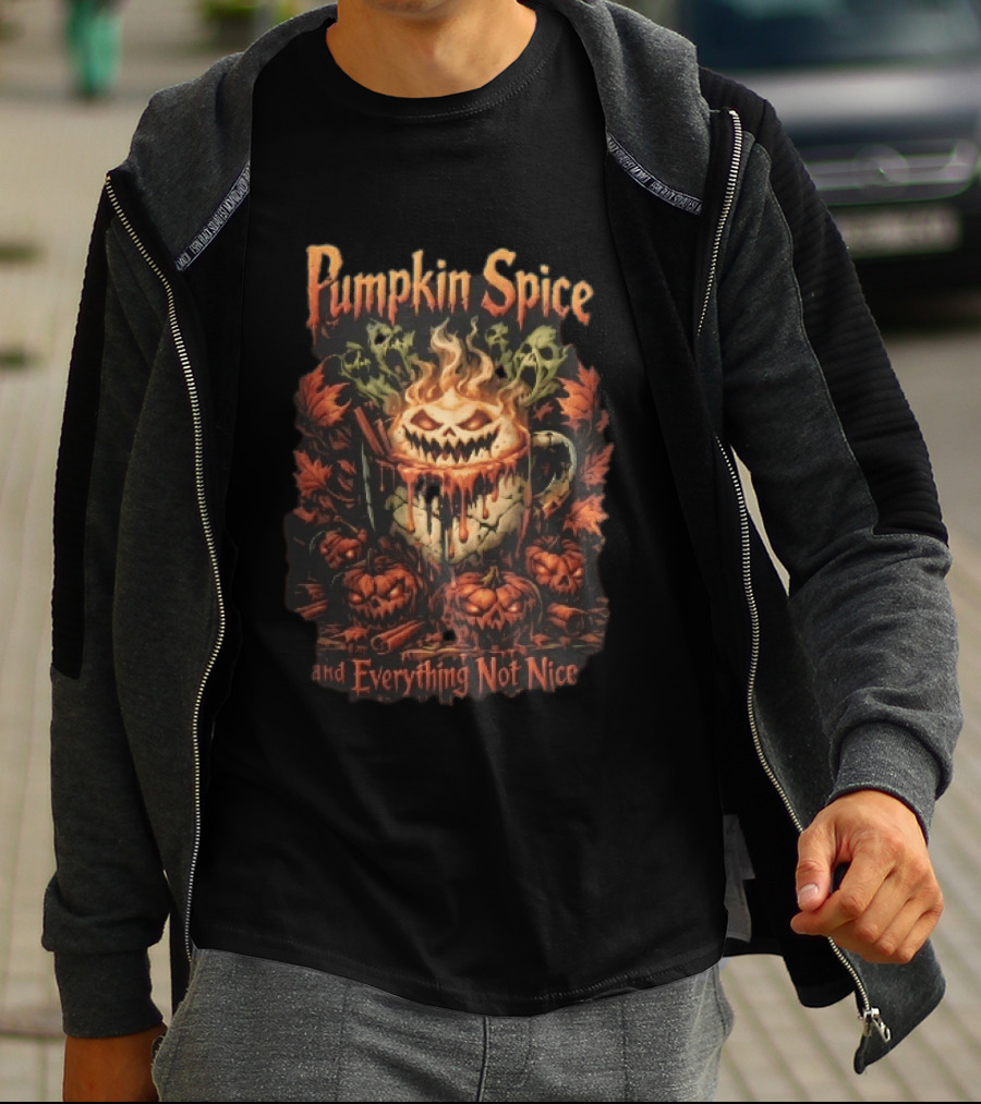 Pumpkin Spice And Everything Not Nice Evil With Ghosts And Skulls Steam T-Shirt