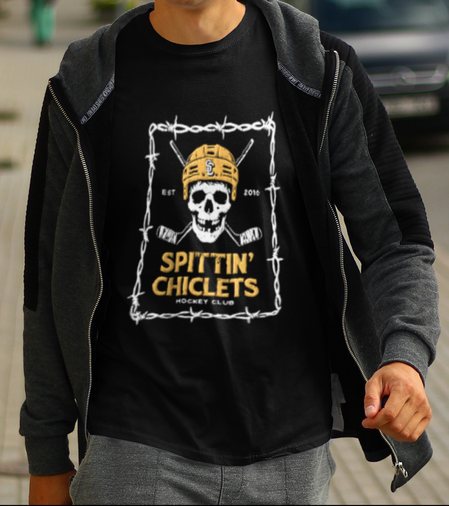 Spittin' Chiclets Skull Hockey Club Barbed Wire T-Shirt
