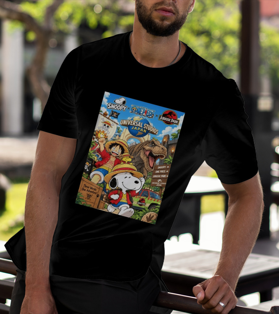 Snoopy One Piece Jurassic Park Universal Studios Japan Three Worlds One Adventure T-Shirt