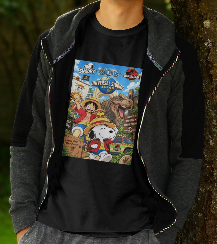 Snoopy One Piece Jurassic Park Universal Studios Japan Three Worlds One Adventure T-Shirt