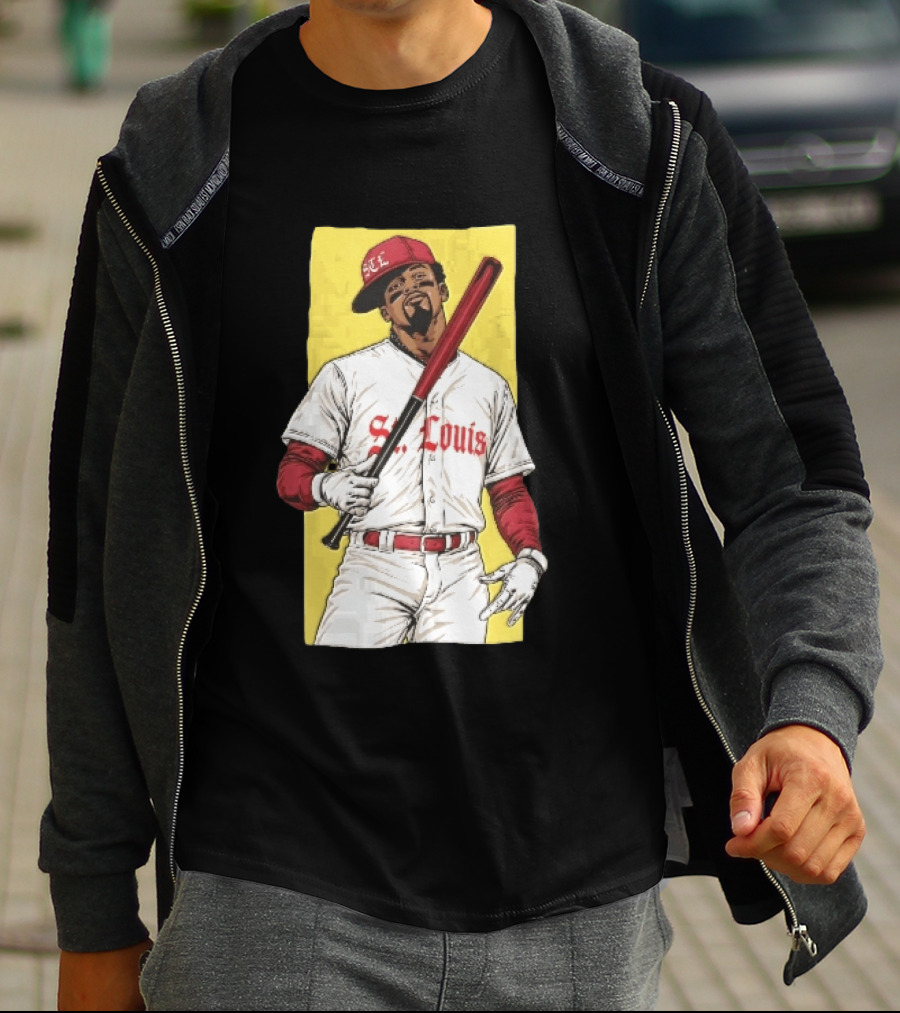 St Louis Cardinals STL Baseball Player Caricature With Bat T-Shirt