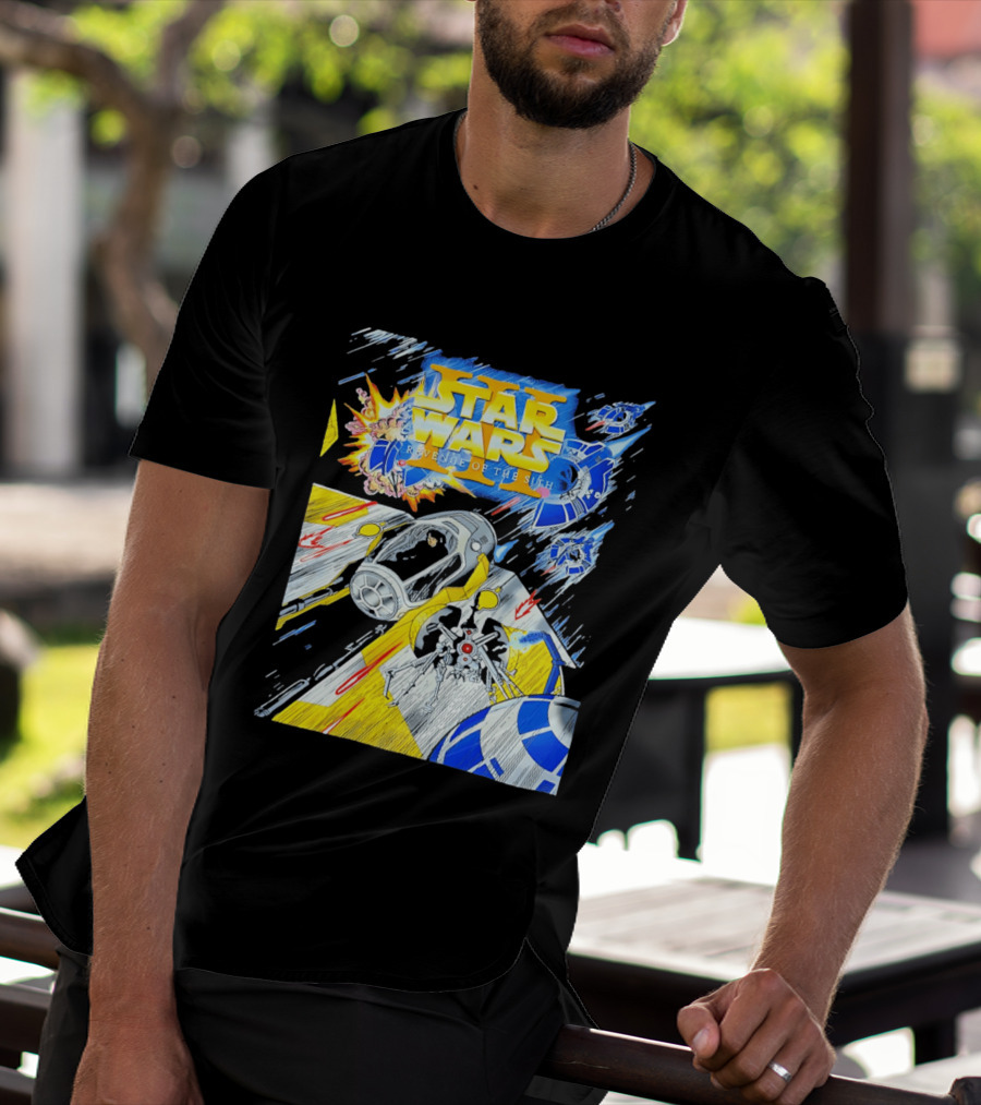 Star Wars Revenge Of The Sith Galactic Battle Artwork Featuring Anakin Skywalker And Iconic Droid Spaceships T-Shirt