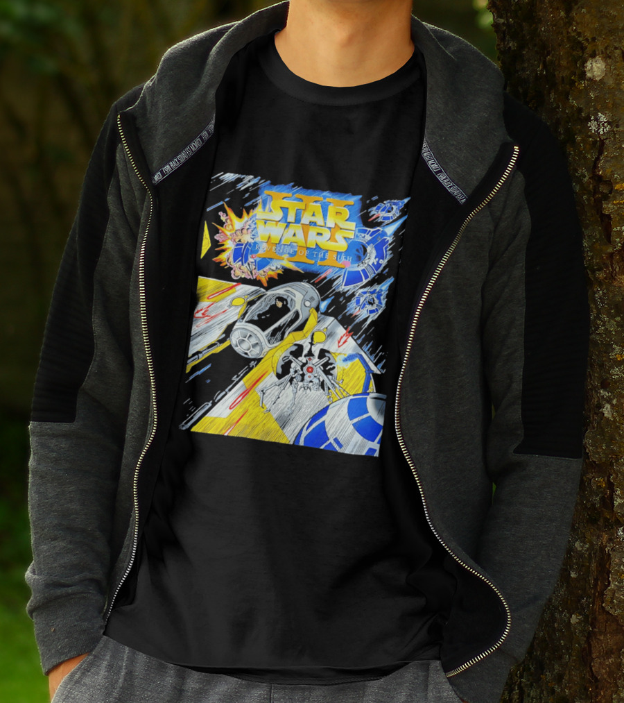 Star Wars Revenge Of The Sith Galactic Battle Artwork Featuring Anakin Skywalker And Iconic Droid Spaceships T-Shirt