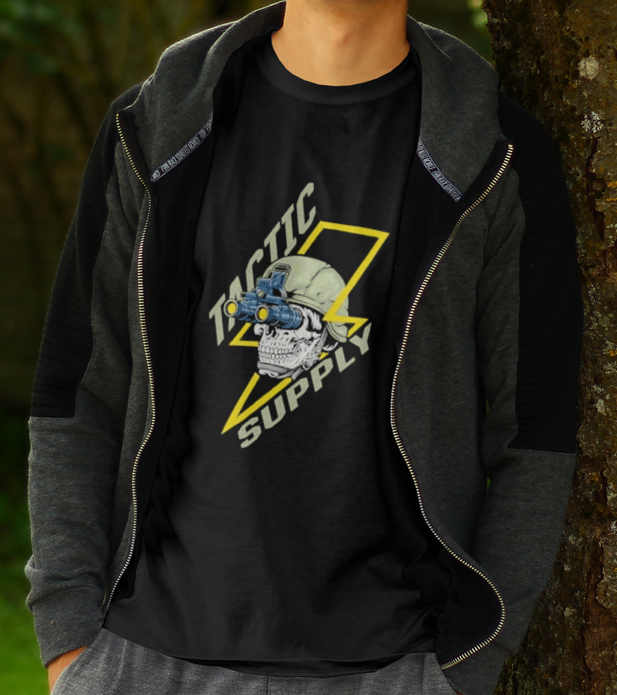 Tactical Skull Tactic Supply Night Vision Helmet Lightning Bolt T-Shirt