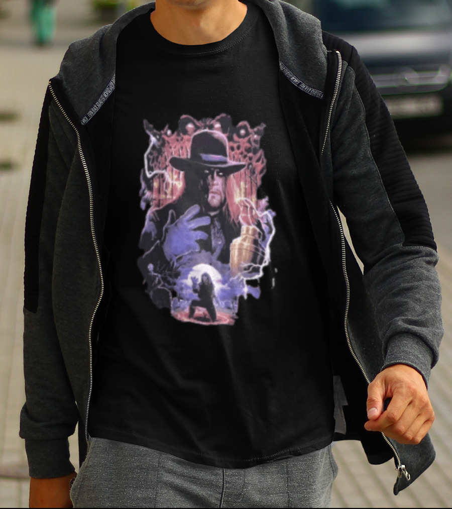 The Undertaker WWE Wrestler Vintage Style With Lightning And Urn T-Shirt