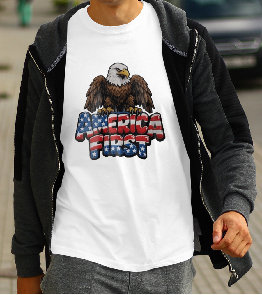 America First Bald Eagle Stars Stripes Patriotic T-Shirt