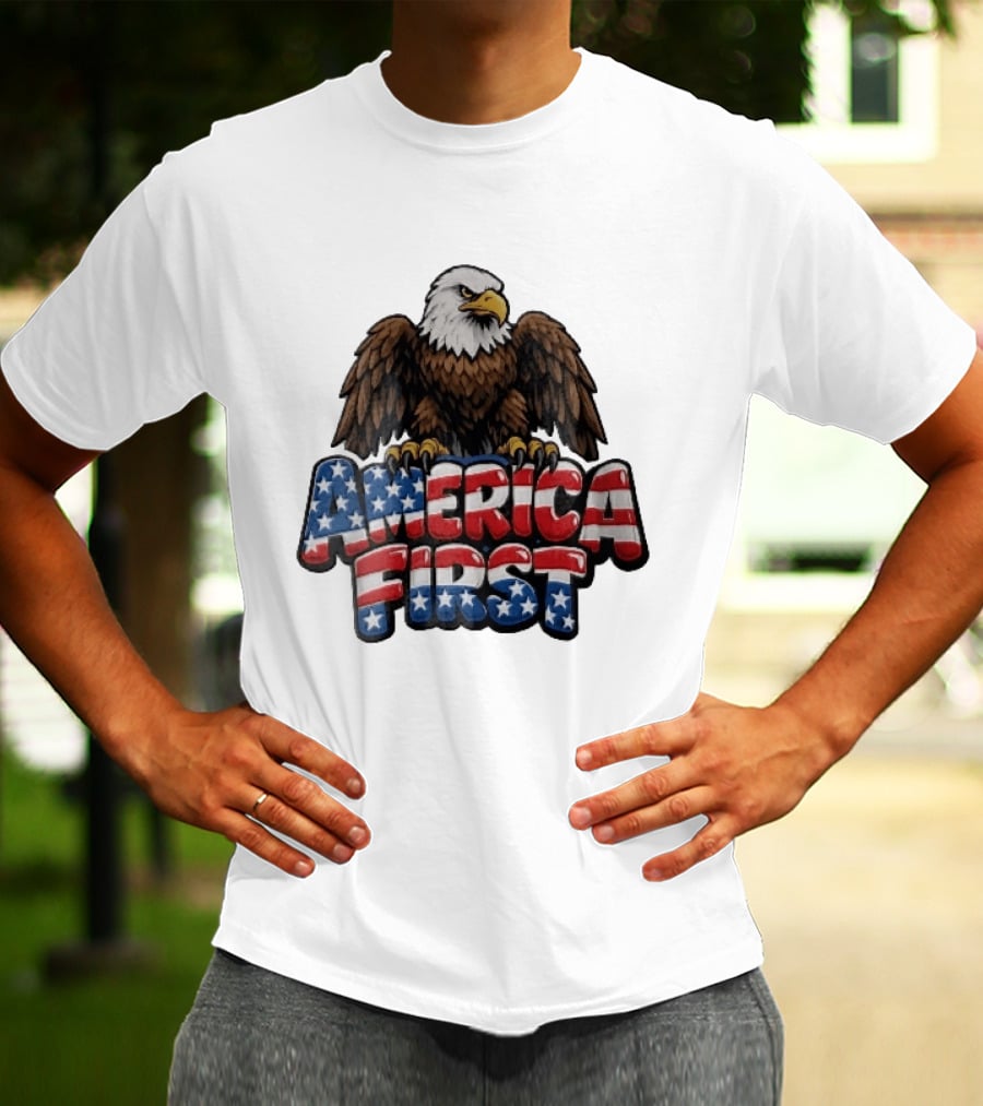 America First Bald Eagle Stars Stripes Patriotic T-Shirt
