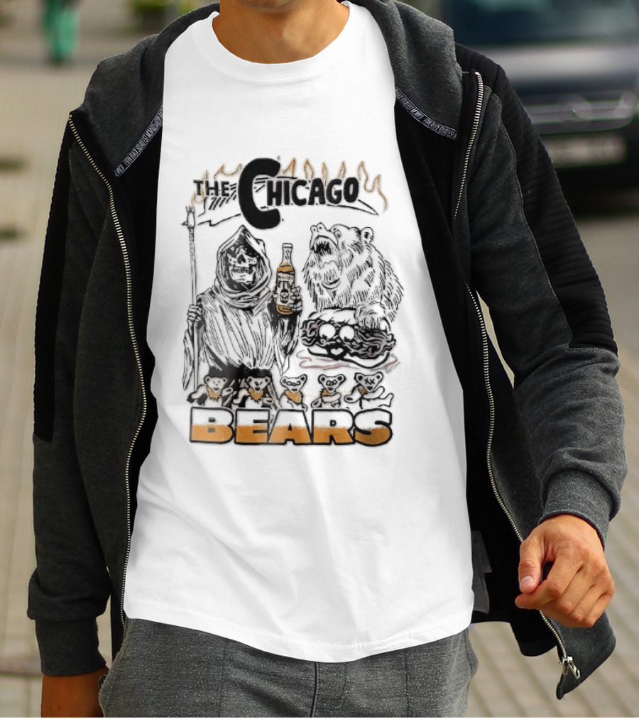 Chicago Bears Malort Grim Reaper Grizzly With Sandwich Line T-Shirt