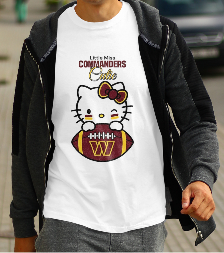 Little Miss Commanders Cutie Hello Kitty Football T-Shirt