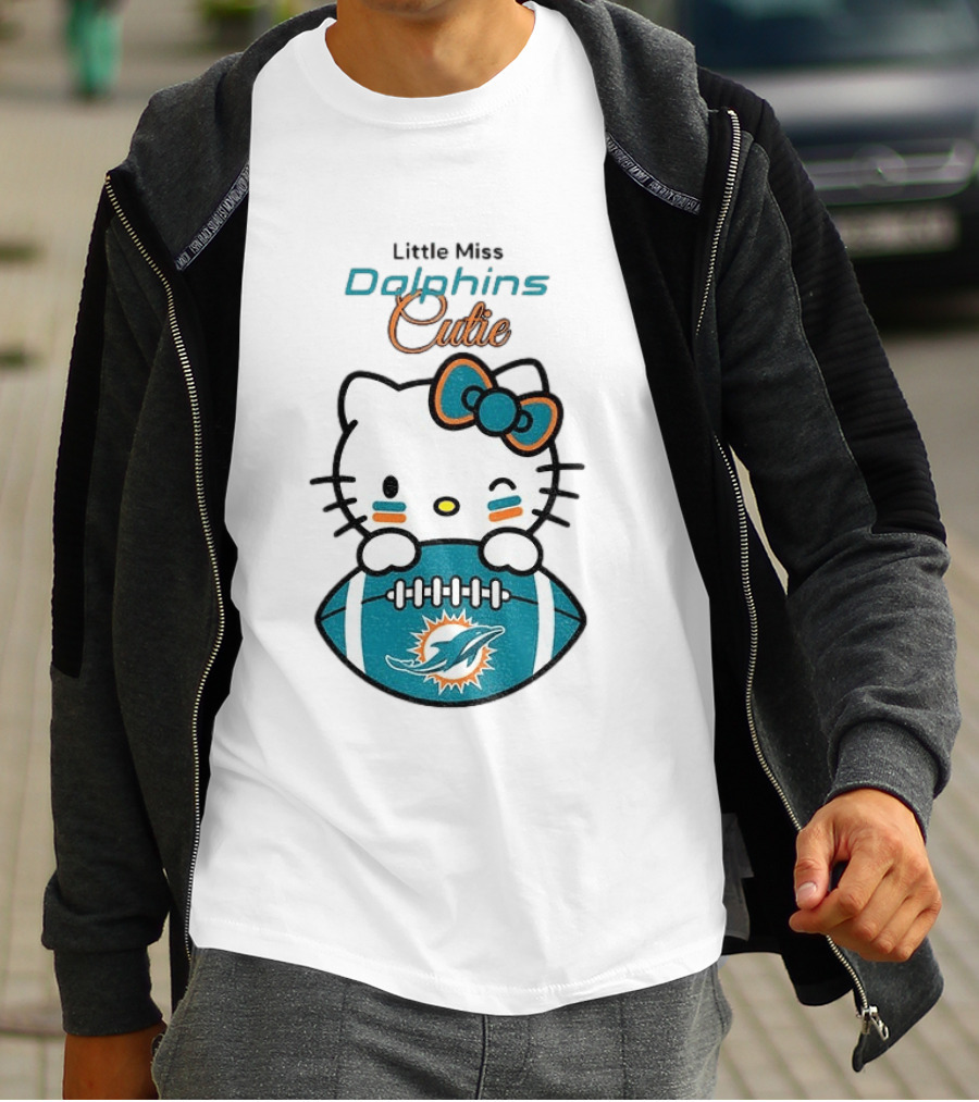 Little Miss Dolphins Cutie Hello Kitty Football T-Shirt