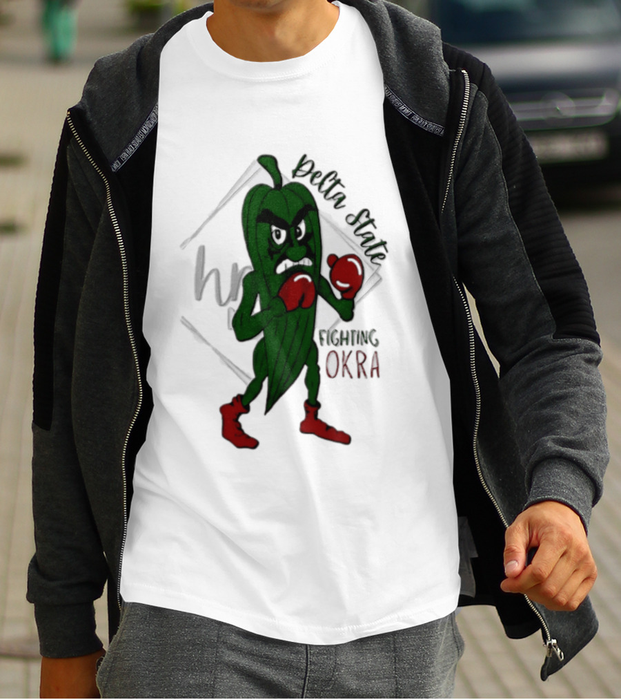 Delta State Fighting Okra Punching Mascot With Boxing Gloves And Boots T-Shirt