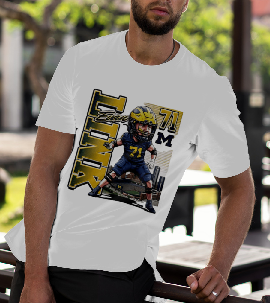 Evan Link 71 Michigan Wolverines Football Caricature T-Shirt