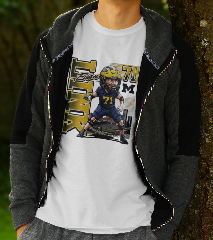 Evan Link 71 Michigan Wolverines Football Caricature T-Shirt