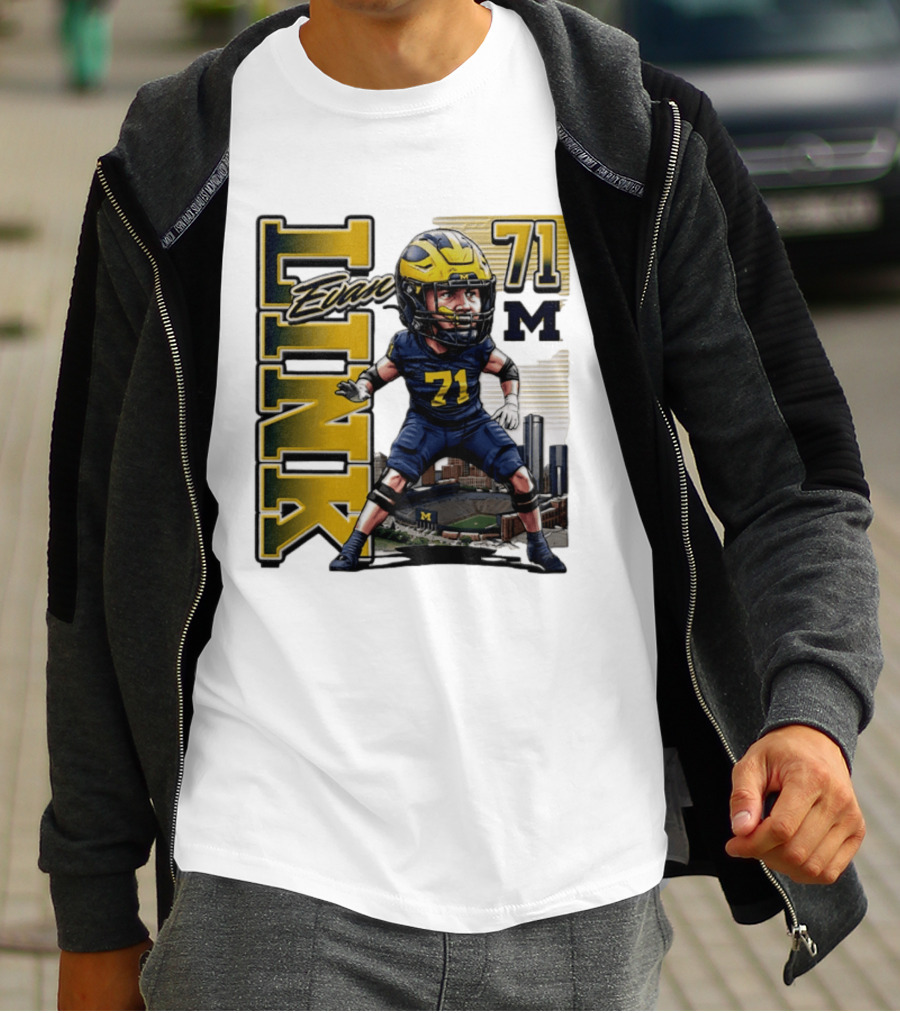 Evan Link 71 Michigan Wolverines Football Caricature T-Shirt