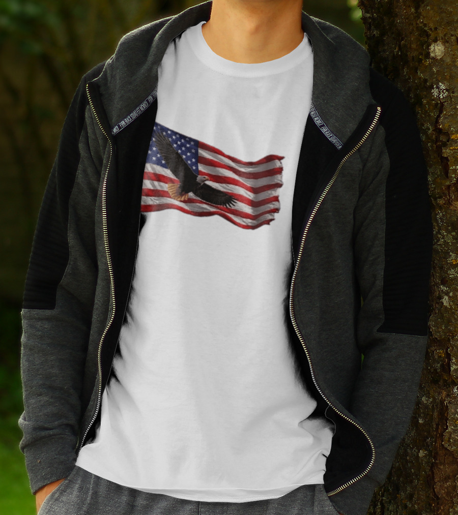 Bald Eagle Soaring Over Distressed American Flag Patriotic T-Shirt