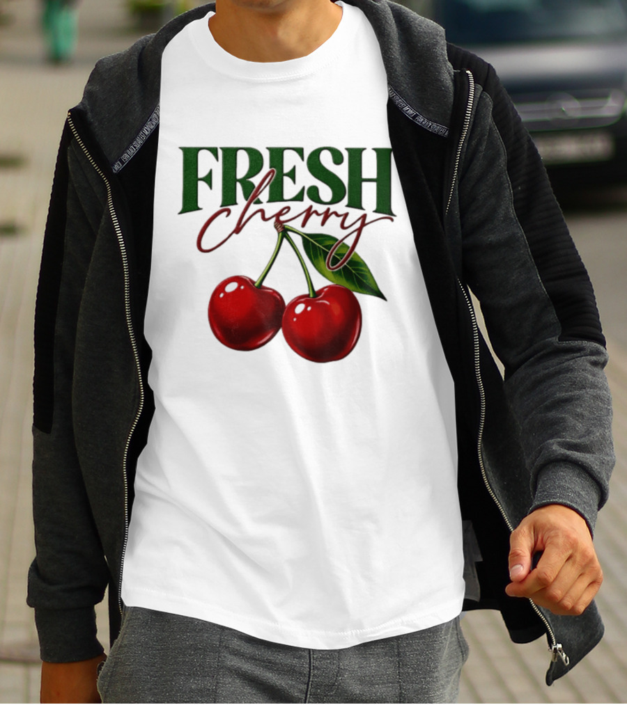 Fresh Cherry Twin Red Fruit And Leaves T-Shirt