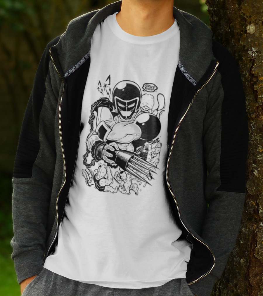 Grape Brain Masked Cyborg Wrestler Spiked Claws Chains Cartoon Line Drawing T-Shirt
