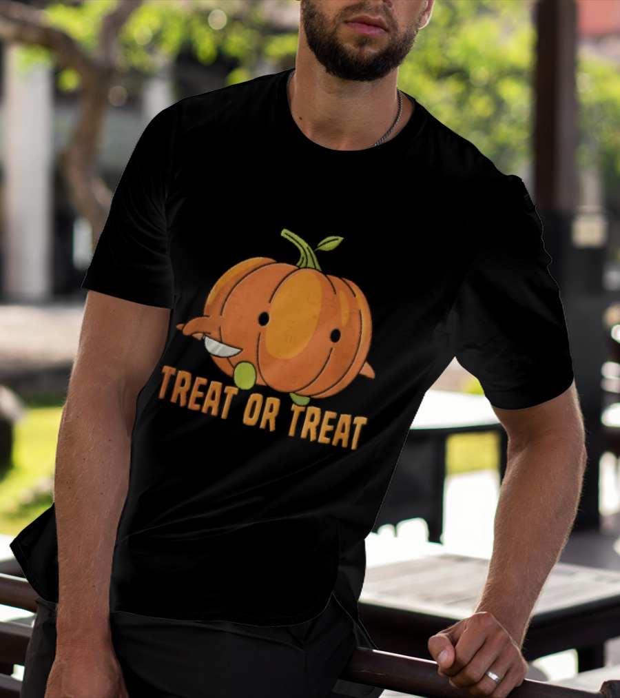 Treat Or Cartoon Pumpkin Holding Small Knife T-Shirt