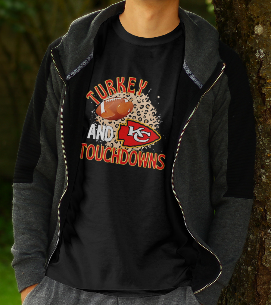 Turkey And Touchdowns KC Chiefs Football Thanksgiving T-Shirt