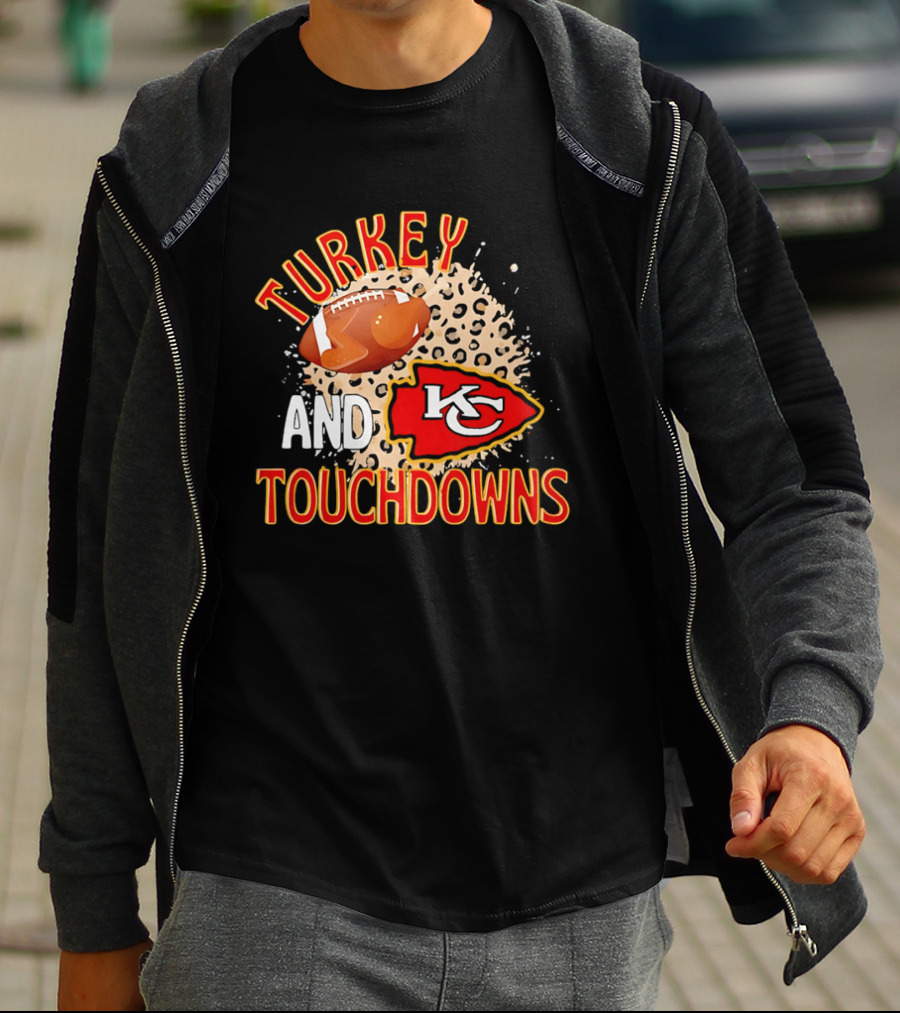 Turkey And Touchdowns KC Chiefs Football Thanksgiving T-Shirt