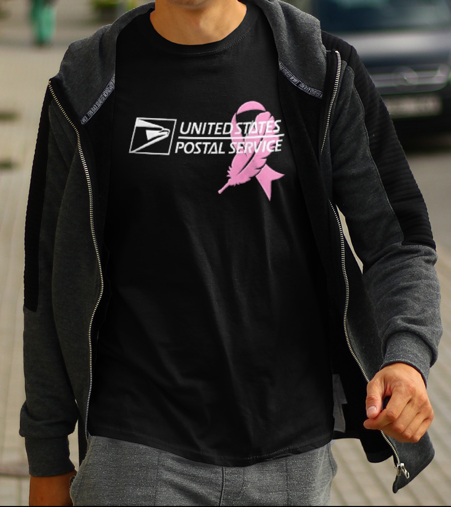 United States Postal Service Pink Breast Cancer Awareness Feather Ribbon T-Shirt