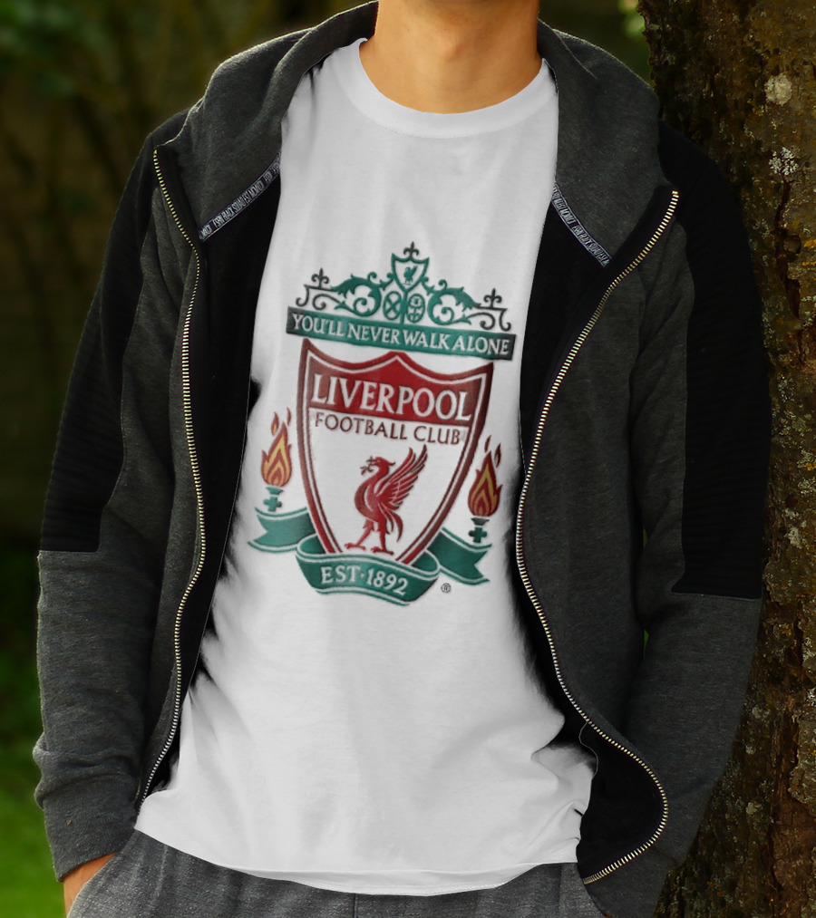 Liverpool Football Club You'll Never Walk Alone Shankly Gates Est 1892 Crest Shield Flames T-Shirt