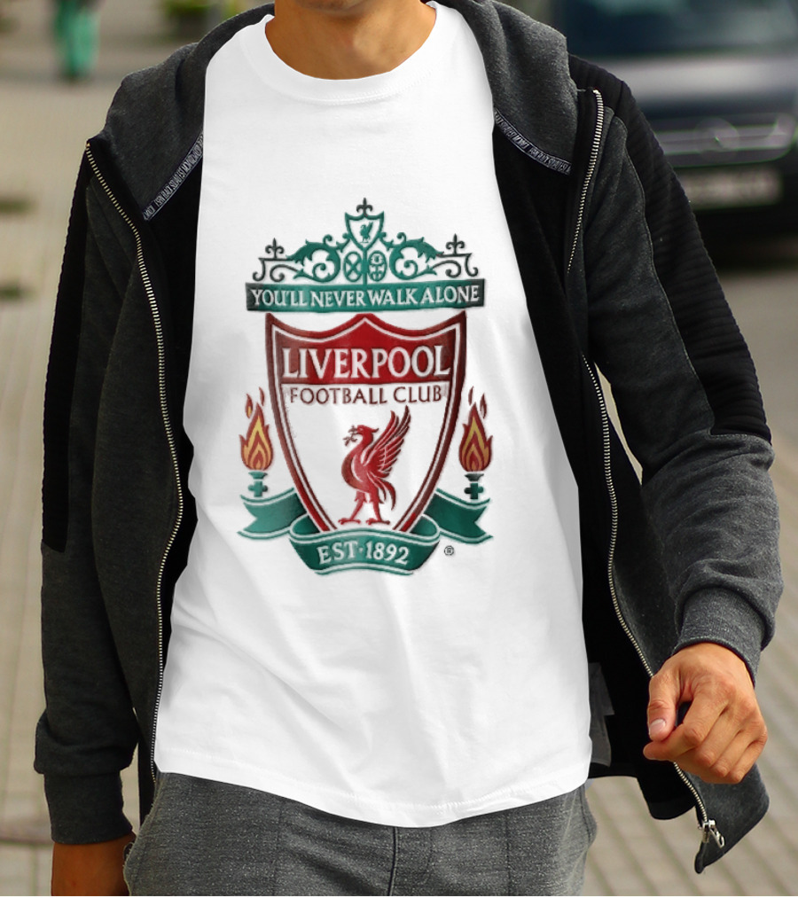 Liverpool Football Club You'll Never Walk Alone Shankly Gates Est 1892 Crest Shield Flames T-Shirt