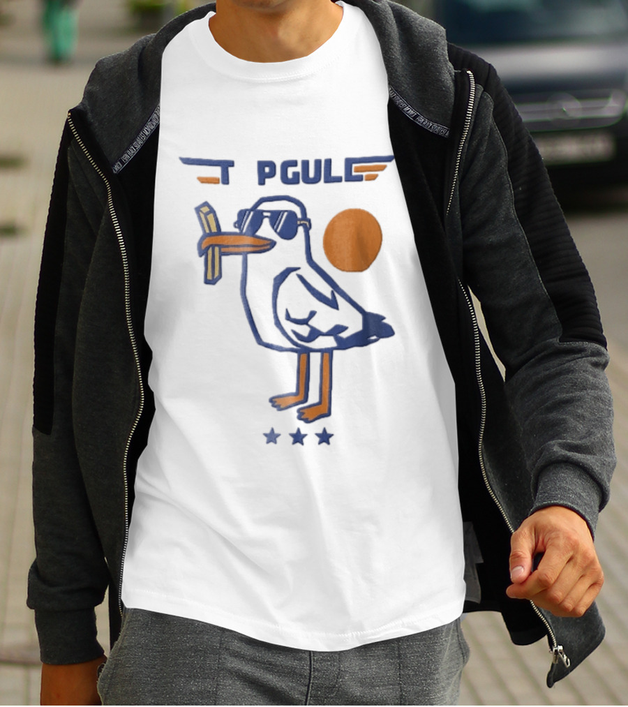 Top Gull Cartoon Seagull Sunglasses French Fries Sun Stars T-Shirt