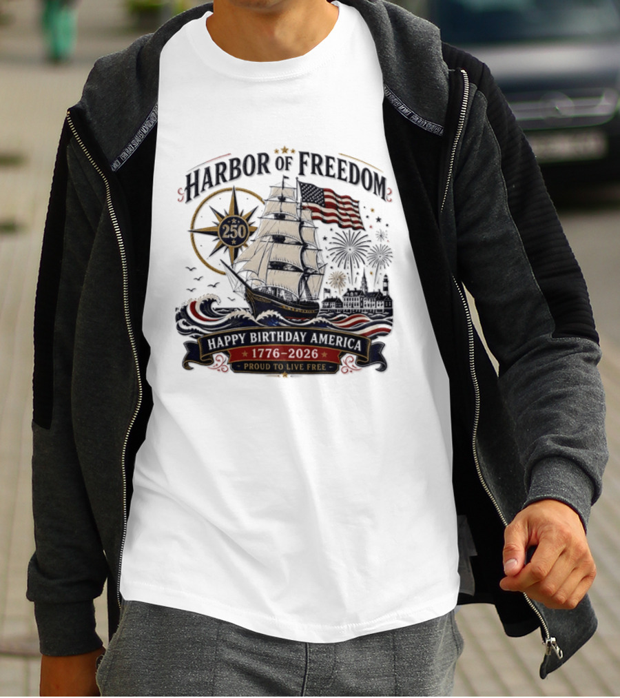 Proud To Live Free Harbor Of Freedom 250 Happy Birthday America 1776 2026 T-Shirt