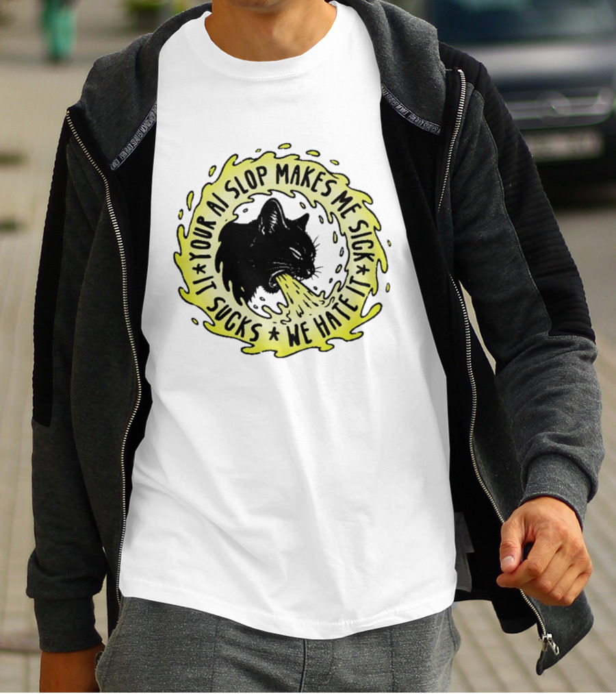 Your AI Slop Makes Me Sick It Sucks We Hate It Cat Vomiting T-Shirt