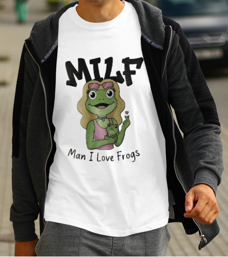 MILF Man I Love Frogs Cartoon Blonde Female Frog Holding Baby Frog T-Shirt