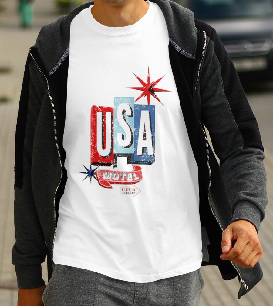 USA Motel Open 24 Hours Retro Sign With Stars T-Shirt